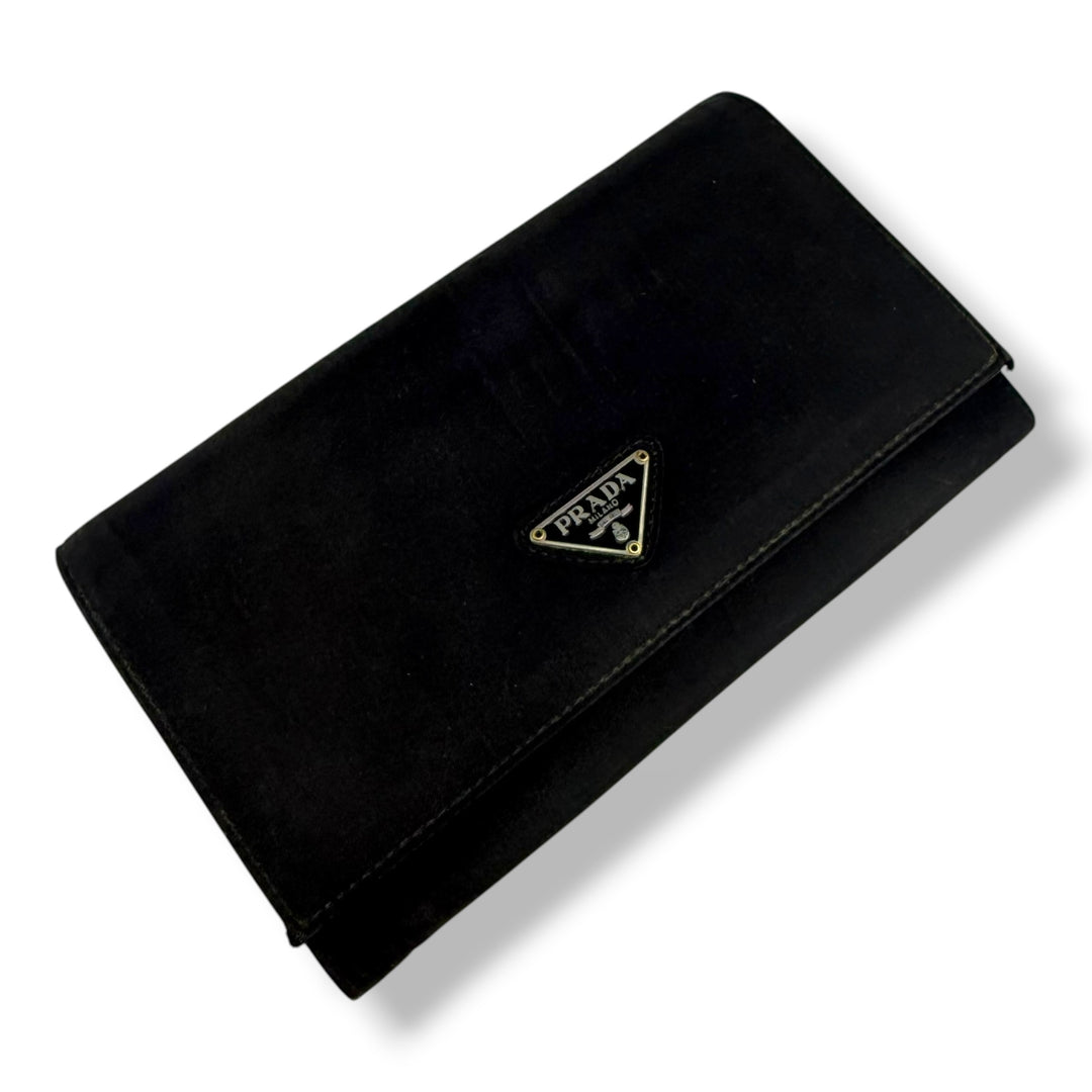 Prada Nylon Quilted Black Flap Wallet