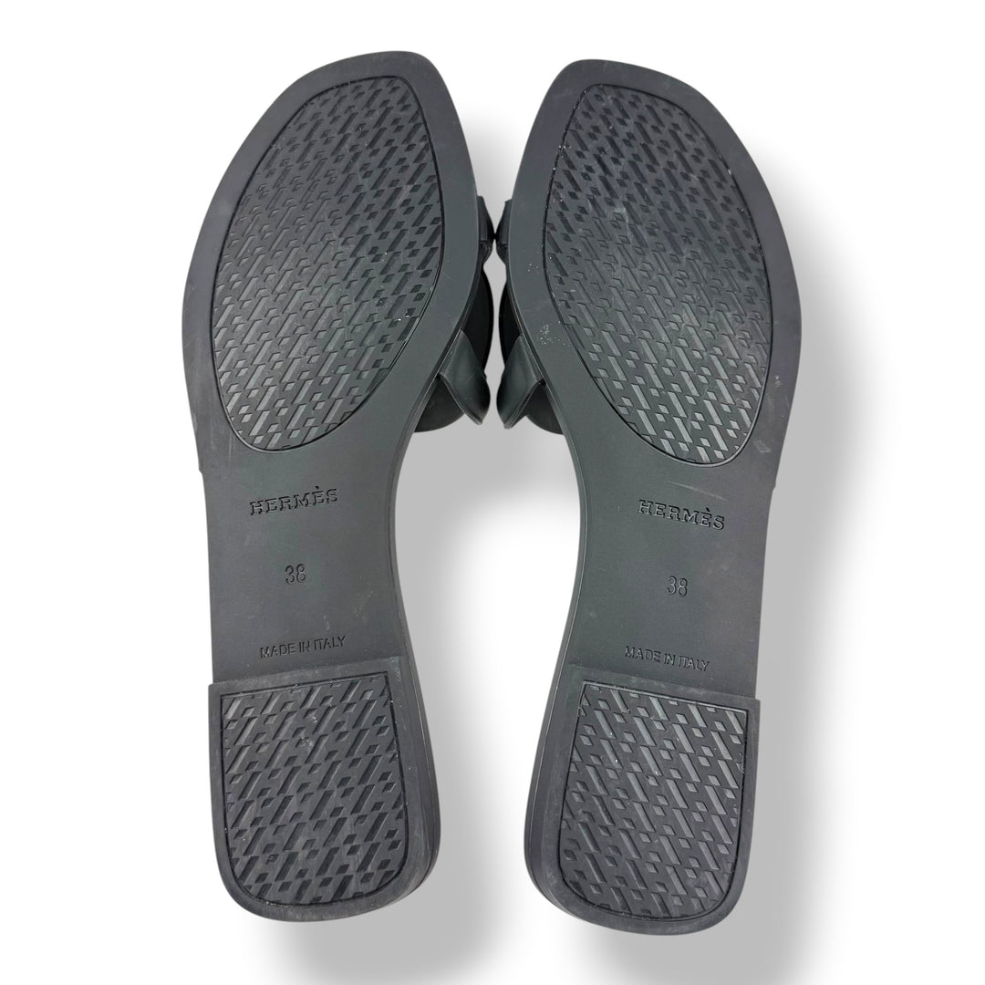 Hermes Aloha Black Flat Slides UK 5 EU 38