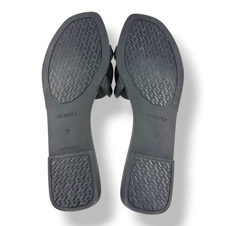 Hermes Aloha Black Flat Slides UK 5 EU 38