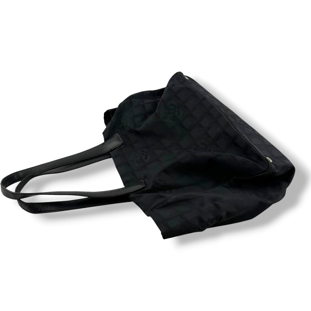 Chanel Black Travel Line Canvas Tote Handbag