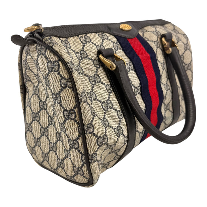 Gucci Beige/Navy GG Monogram Sherry Line Boston Canvas Bag