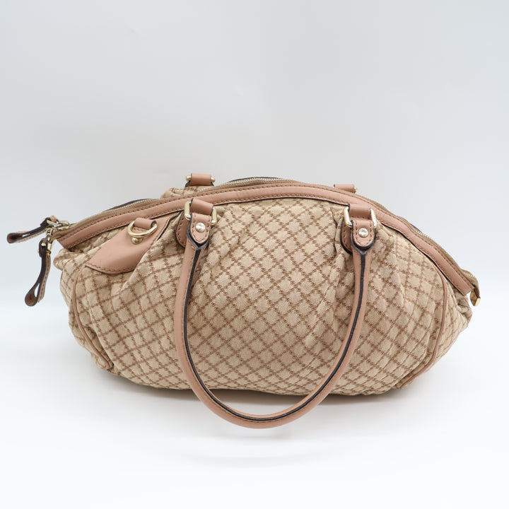 Gucci GG Beige Diamante Canvas Sukey Satchel Handbag