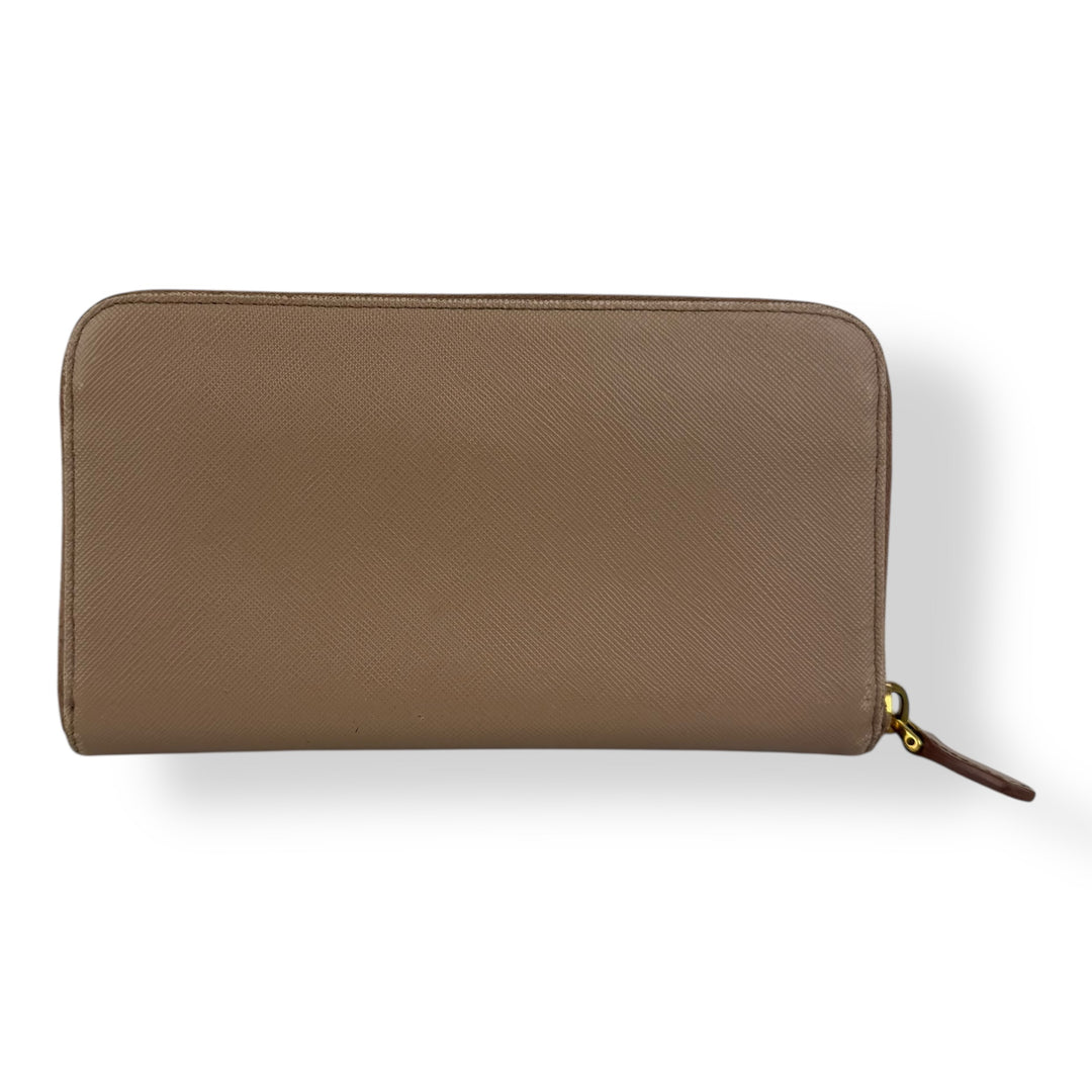 Prada Saffiano Beige Long Zip Around Wallet