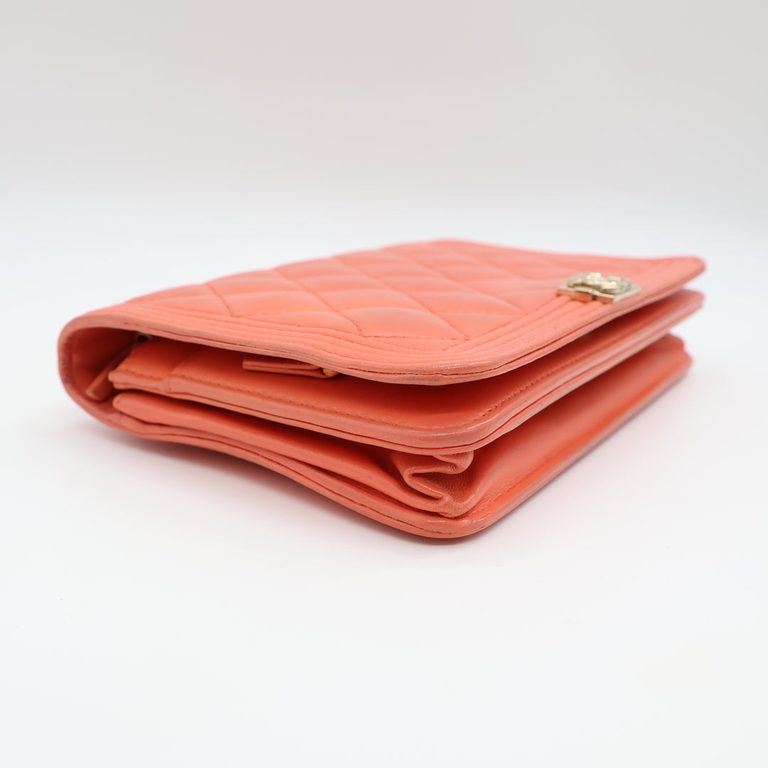 Chanel Coral Pink Lambskin Boy WOC Handbag