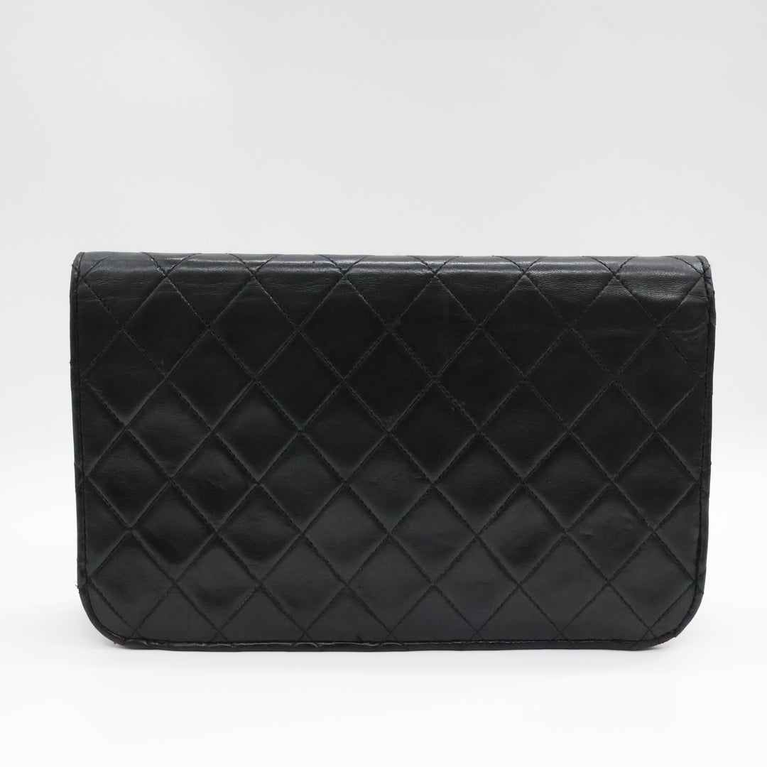 Chanel CC Black Push Lock Single Flap Quilted Lambskin Shoulder Handbag