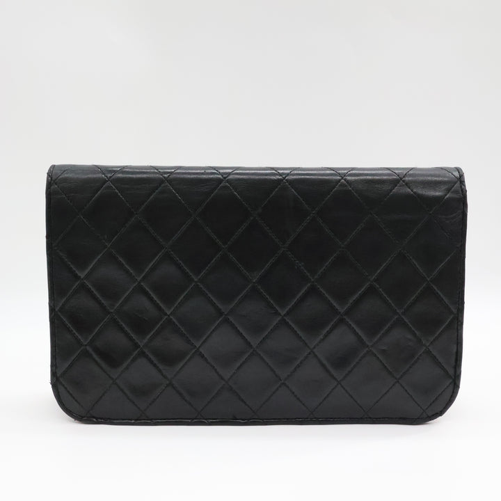 Chanel CC Black Push Lock Single Flap Quilted Lambskin Shoulder Handbag