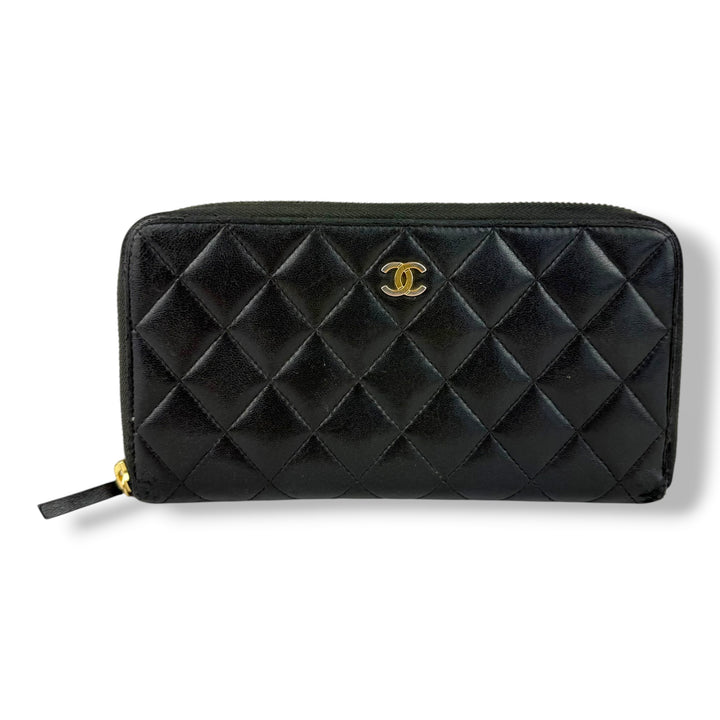 Chanel Zip Around Lambskin Black Wallet