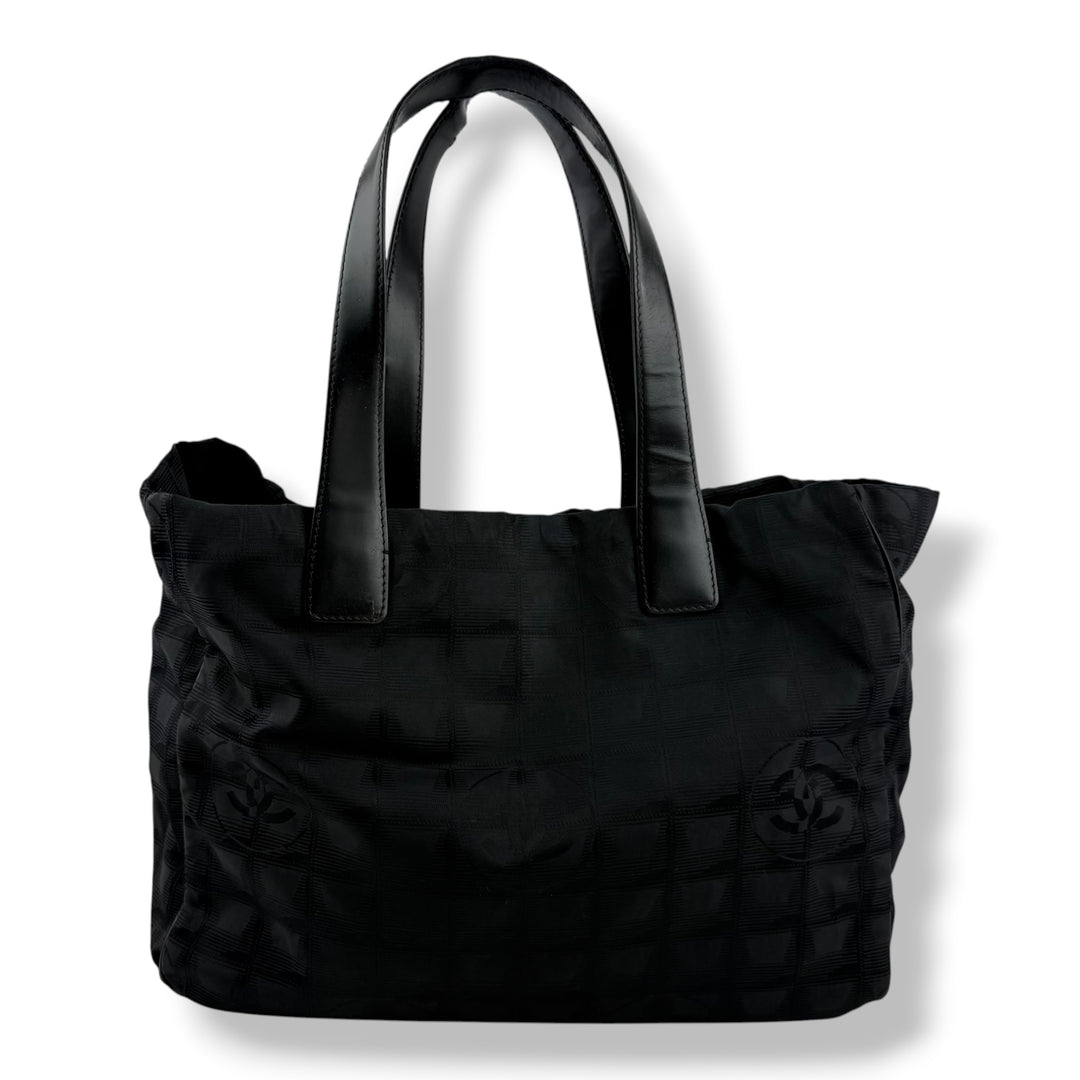 Chanel Black Travel Line Canvas Tote Handbag