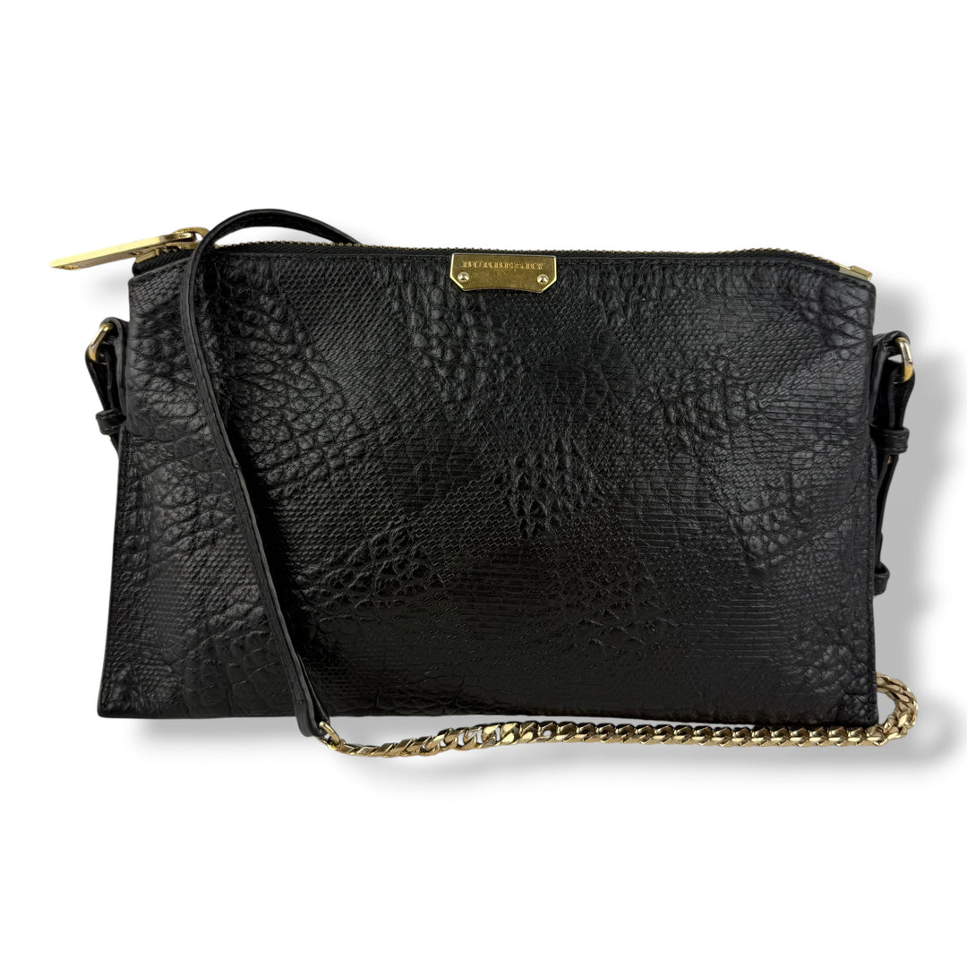 Burberry Black Leather Embossed Crossbody Bag