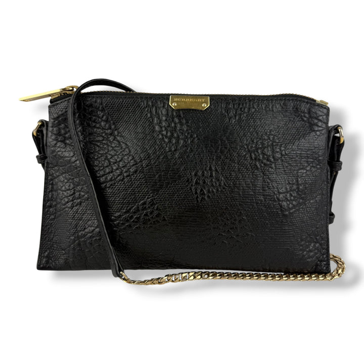 Burberry Black Leather Embossed Crossbody Bag