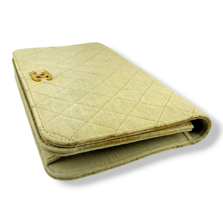 Chanel CC Cream Push Lock Single Flap Quilted Cotton Shoulder Handbag