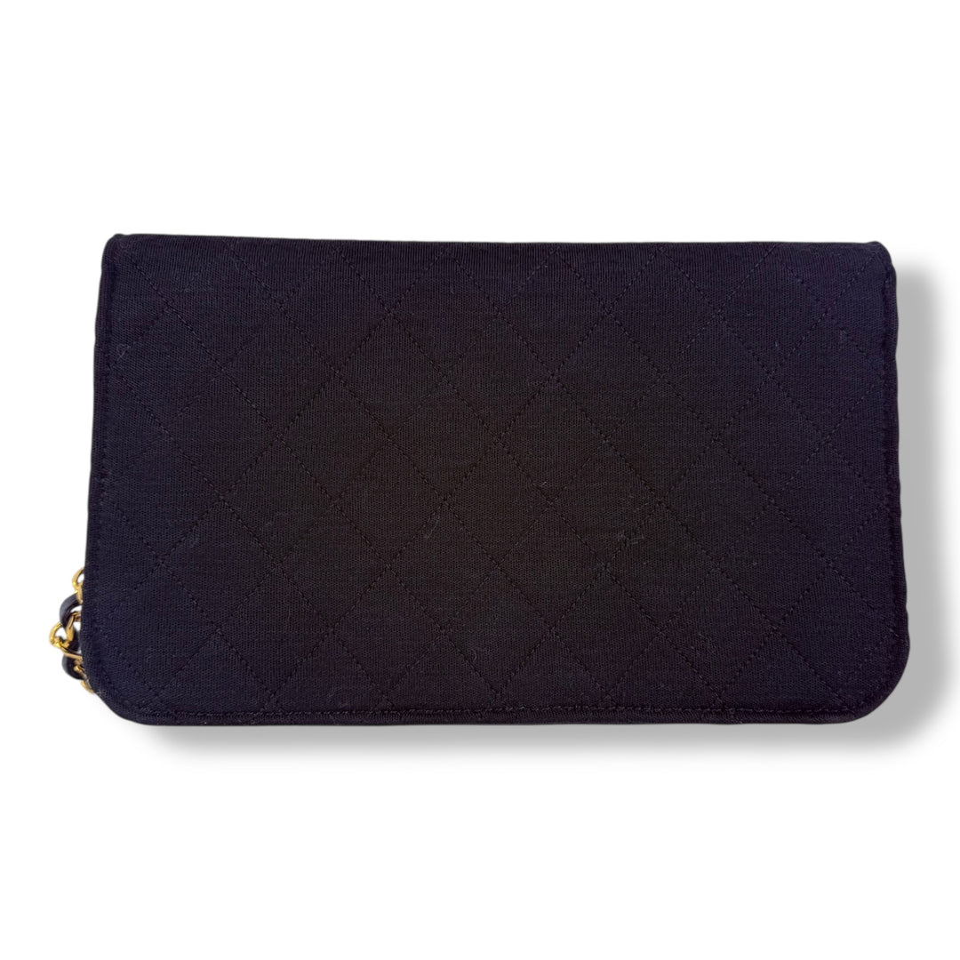 Chanel CC Black Push Lock Single Flap Quilted Cotton Shoulder Handbag