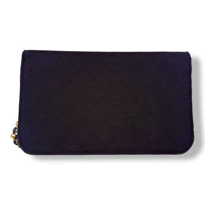 Chanel CC Black Push Lock Single Flap Quilted Cotton Shoulder Handbag