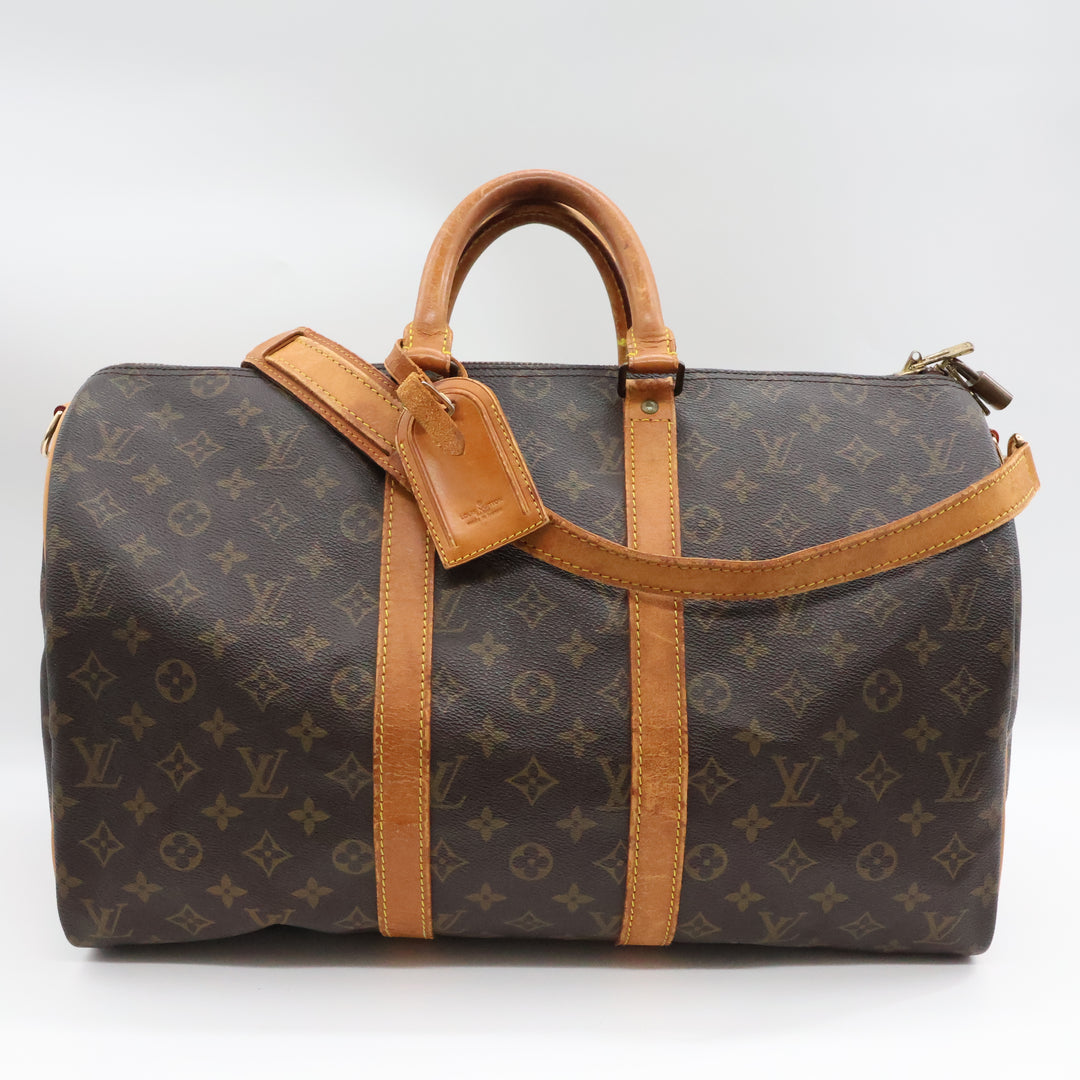 Louis Vuitton Bandouliere Vintage Brown Monogram 45 Keepall Duffle Bag