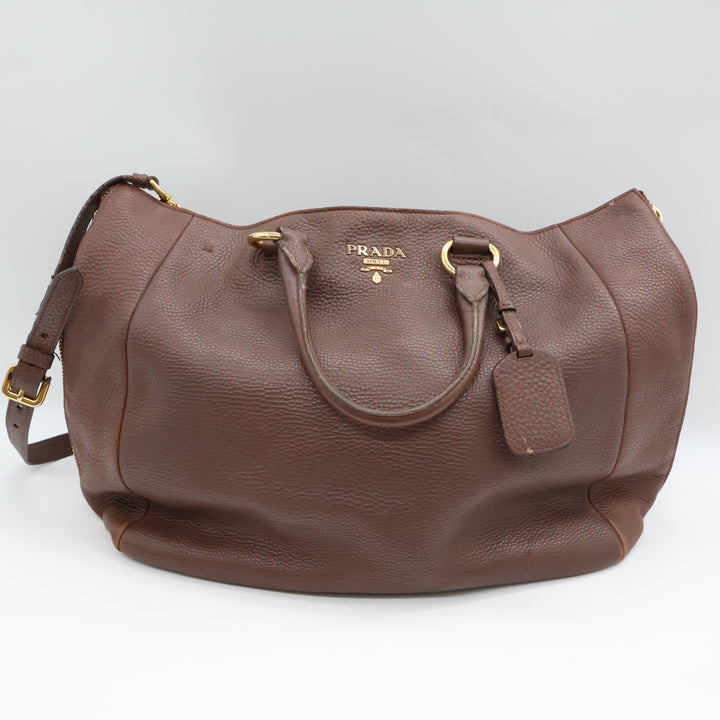 Prada Brown Vitello Tote Handbag