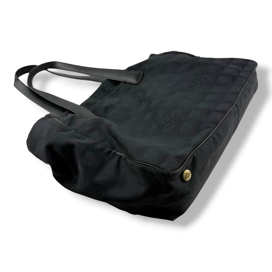 Chanel Black Travel Line Canvas Tote Handbag