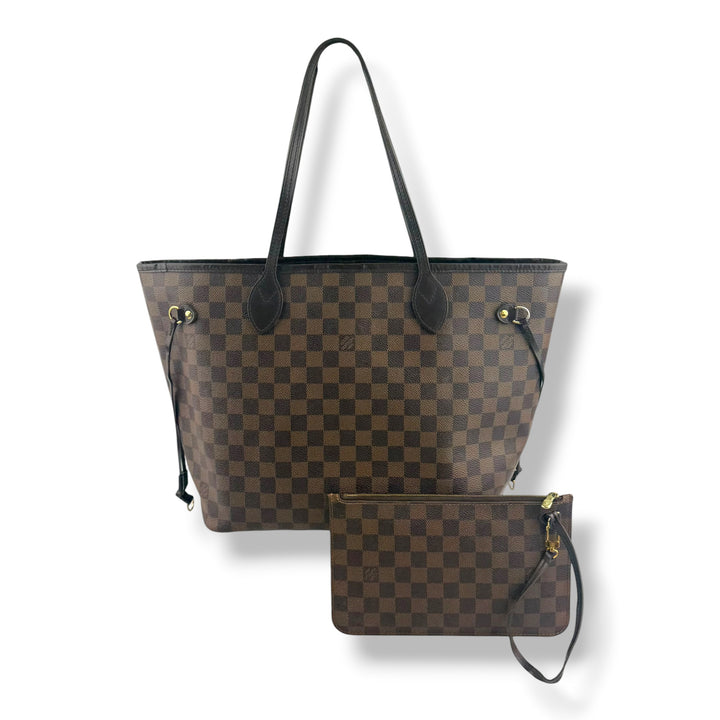 Louis Vuitton Brown Damier Neverfull MM Handbag W/ Clutch Pouch