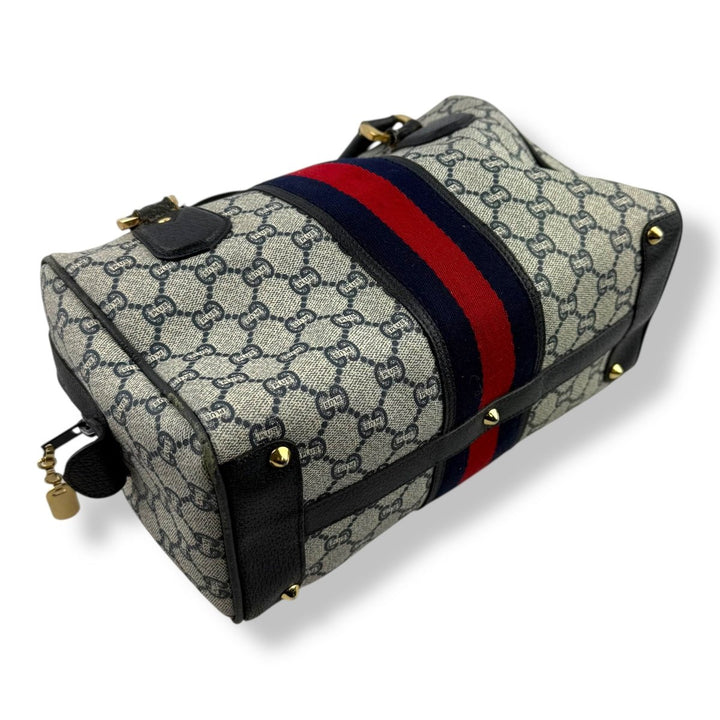 Gucci Beige/Navy GG Plus Monogram Boston Canvas Bag