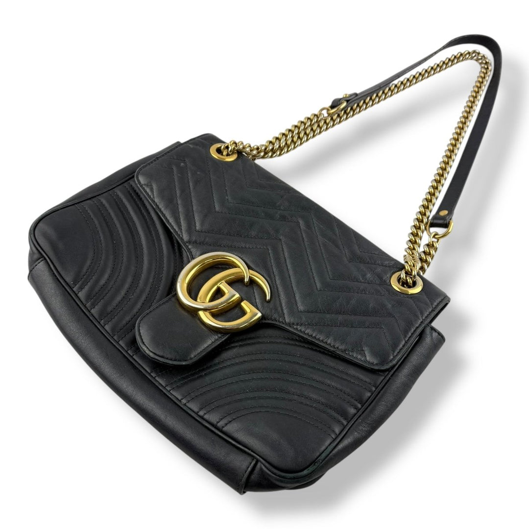 Gucci GG Marmont Flap Black Leather Large Handbag