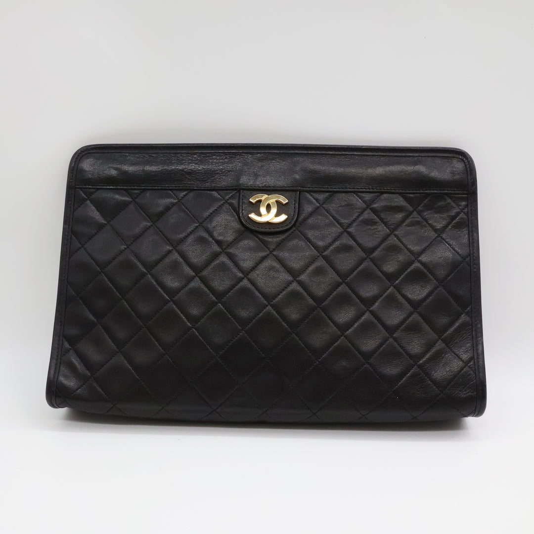 Chanel CC Black Quilted Lambskin Vintage Clutch Bag