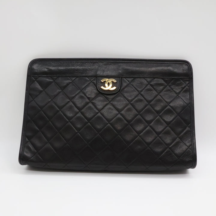 Chanel CC Black Quilted Lambskin Vintage Clutch Bag