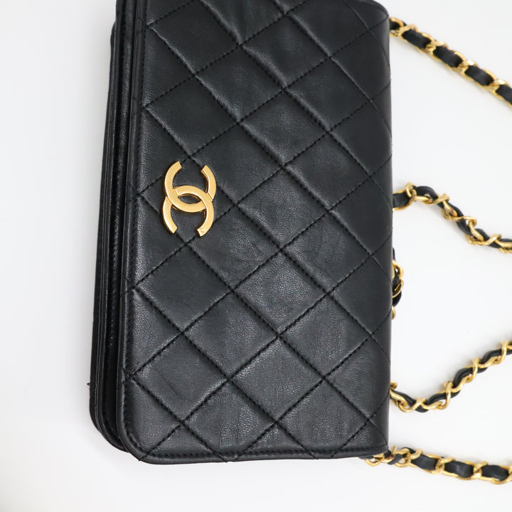Chanel CC Mini Black Push Lock Single Flap Quilted Lambskin Shoulder Handbag