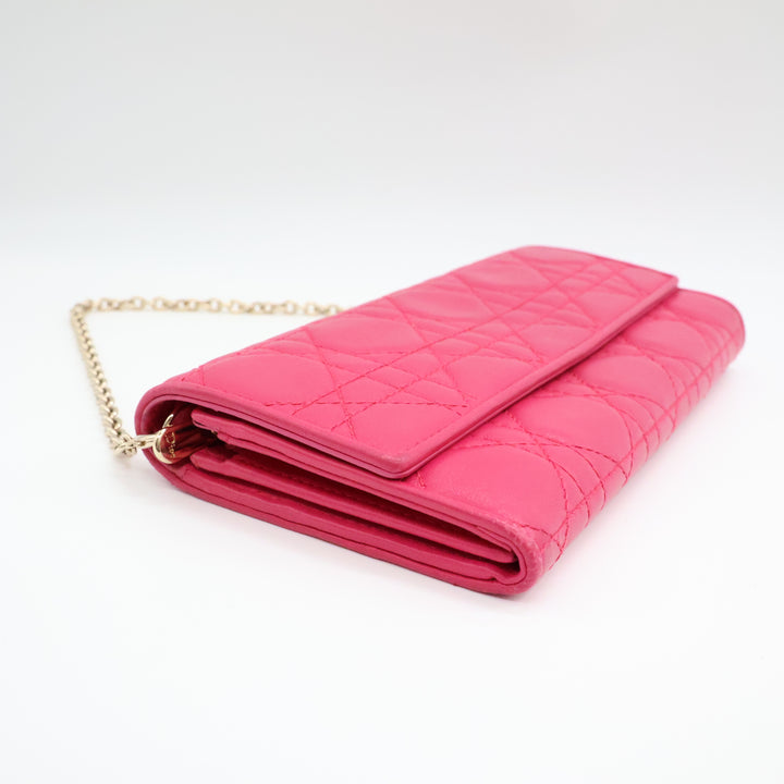 Dior Lady Dior Pink Quilted Wallet on Chain Pochette Bag