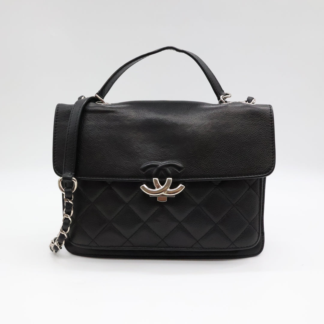 Chanel CC Black Caviar Box Flap Handbag