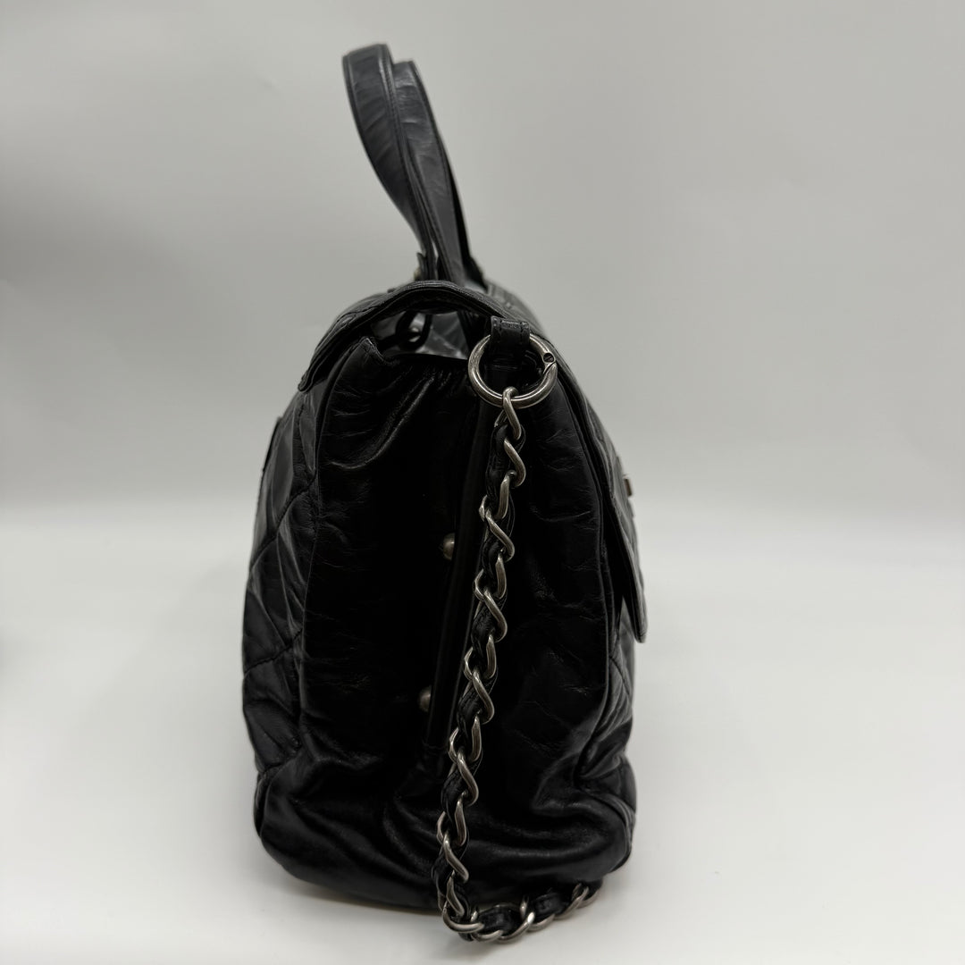 Chanel CC Boy Black Lambskin Satchel Handbag