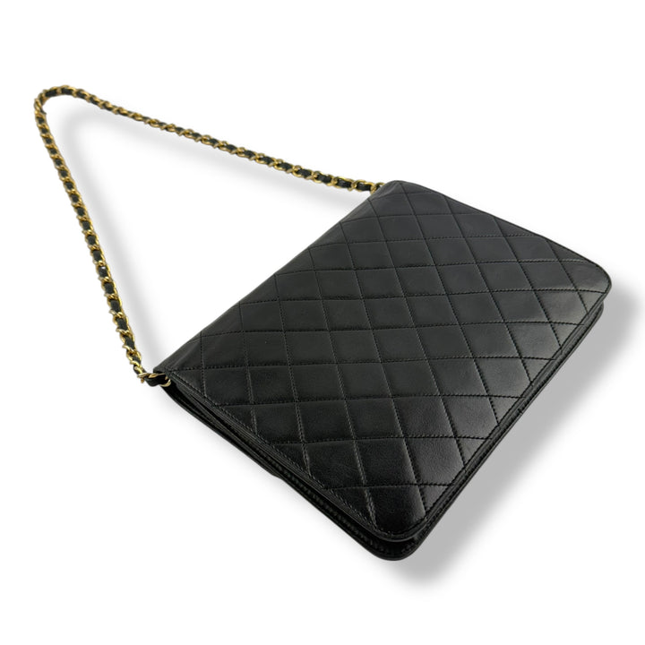 CHANEL CC Logo Matelasse Black Leather Single Flap Chain Shoulder Handbag