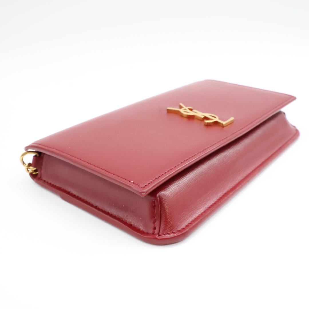YSL Saint Laurent Red Smooth Leather Phone Holder Crossbody Pouch