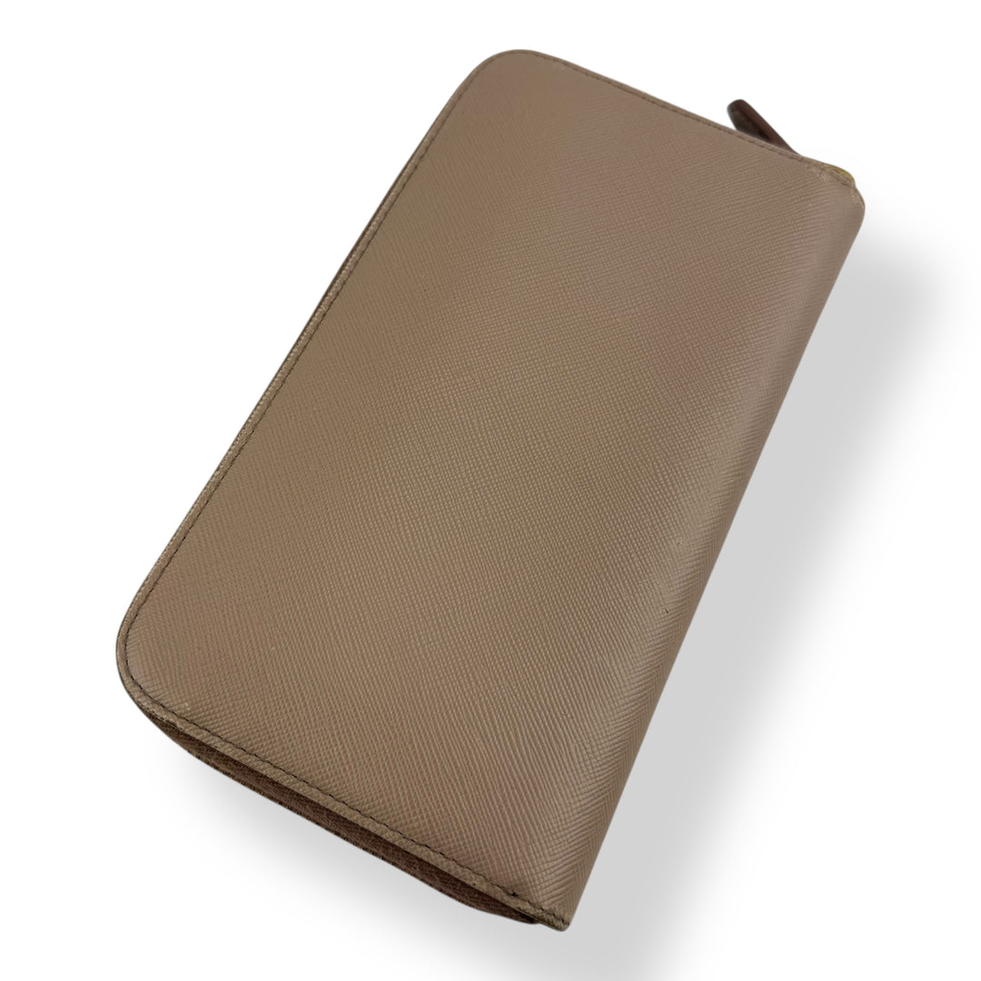 Prada Saffiano Beige Long Zip Around Wallet