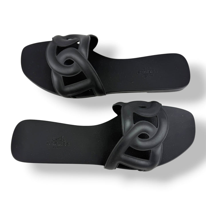 Hermes Aloha Black Flat Slides UK 5 EU 38