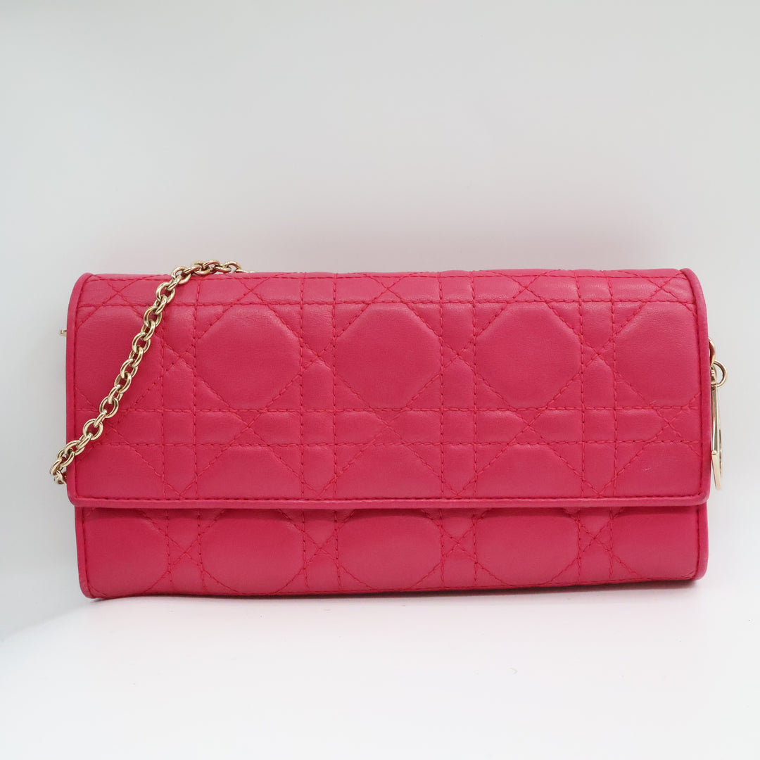 Dior Lady Dior Pink Quilted Wallet on Chain Pochette Bag