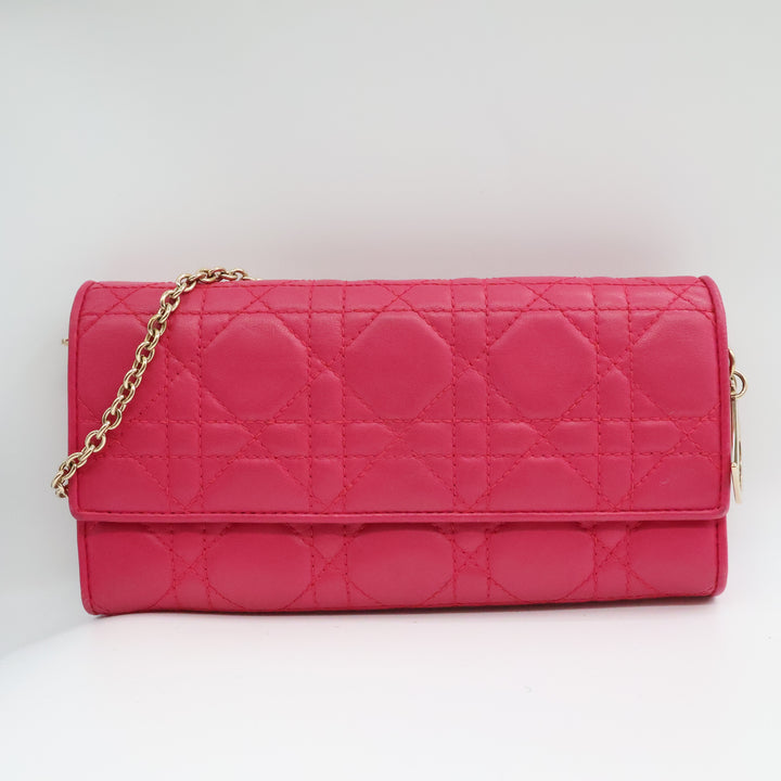 Dior Lady Dior Pink Quilted Wallet on Chain Pochette Bag