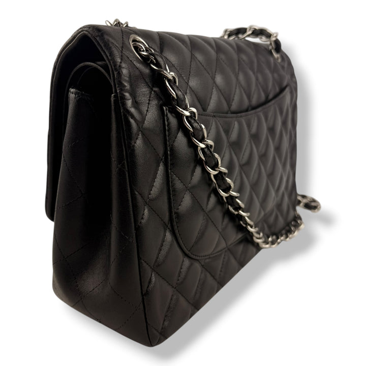 Chanel Double Classic Lambskin Black Flap Handbag Large