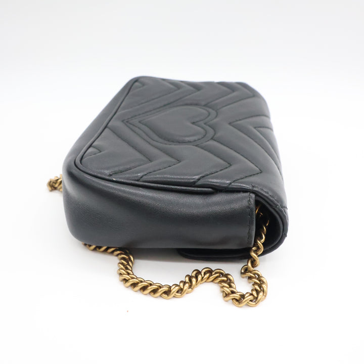 Gucci GG Marmont Flap Black Leather Super Mini Handbag