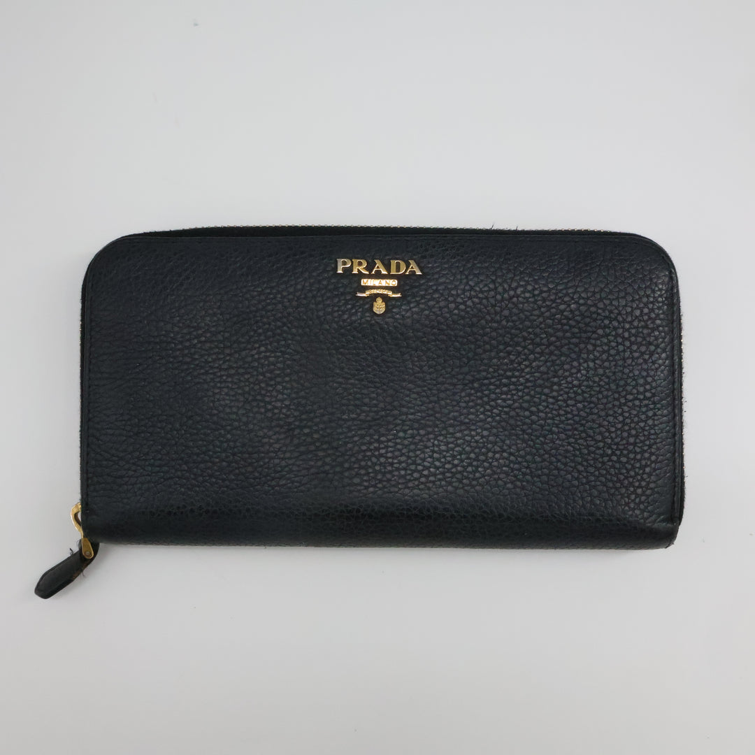 Prada Black Saffiano Leather Long Zippy Wallet