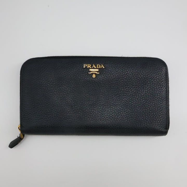 Prada Black Saffiano Leather Long Zippy Wallet