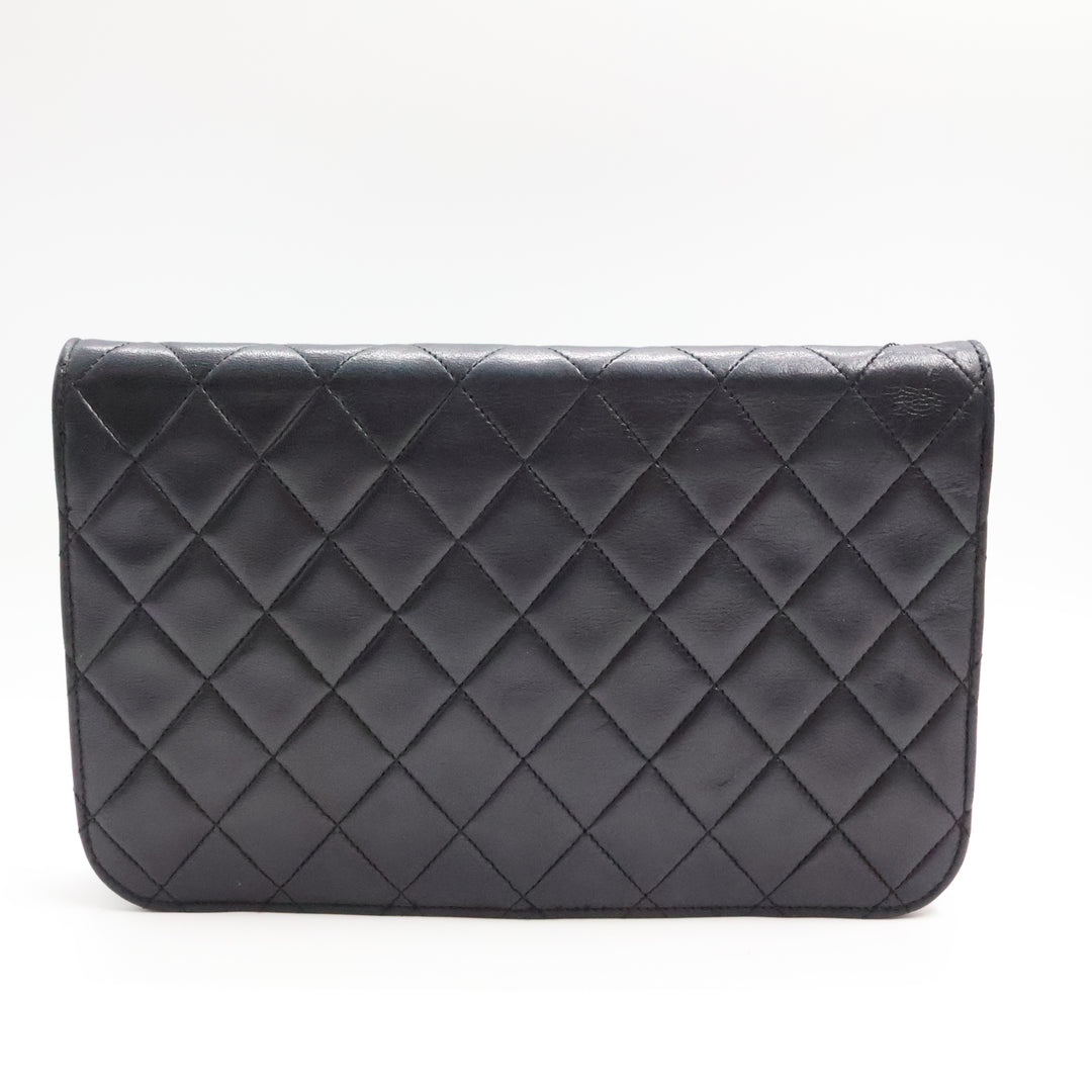 Chanel CC Black Push Lock Single Flap Quilted Lambskin Shoulder Handbag
