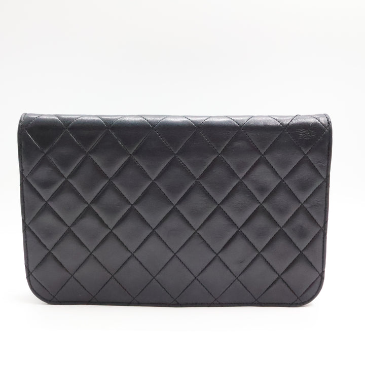 Chanel CC Black Push Lock Single Flap Quilted Lambskin Shoulder Handbag