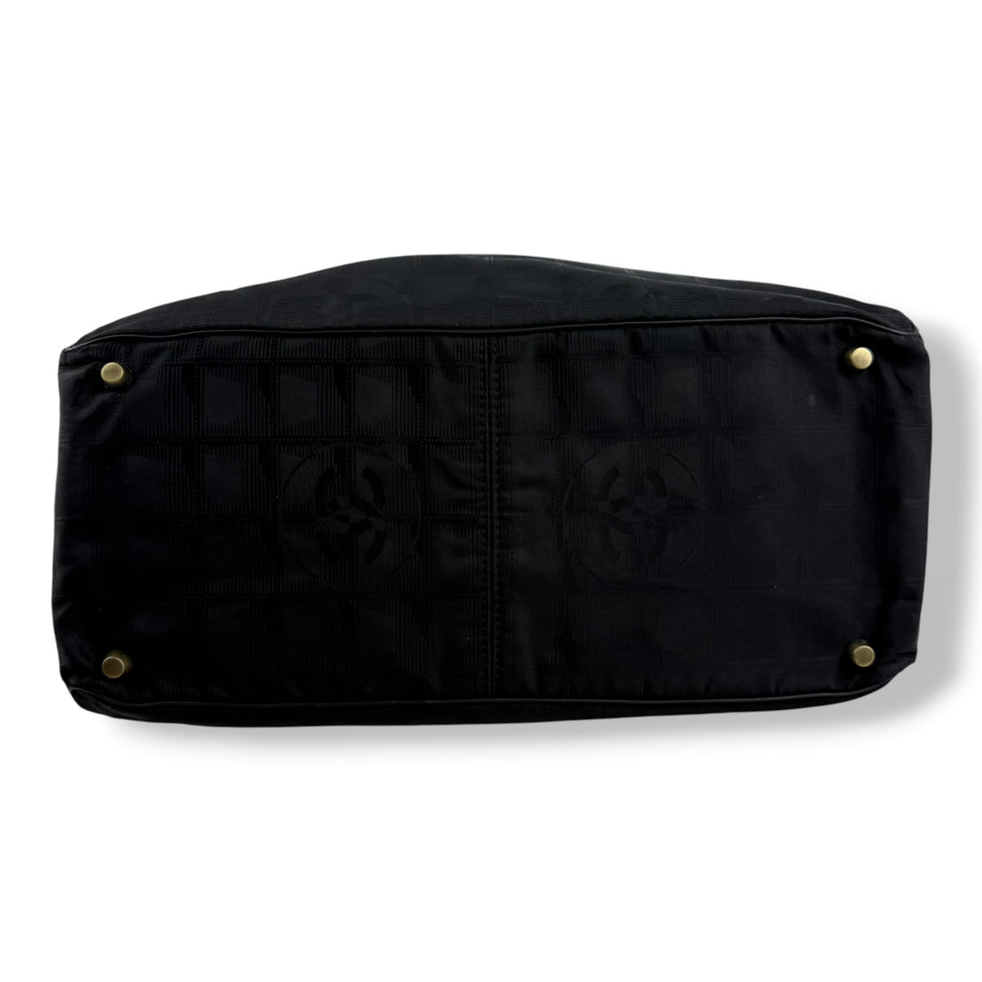 Chanel Black Travel Line Canvas Tote Handbag