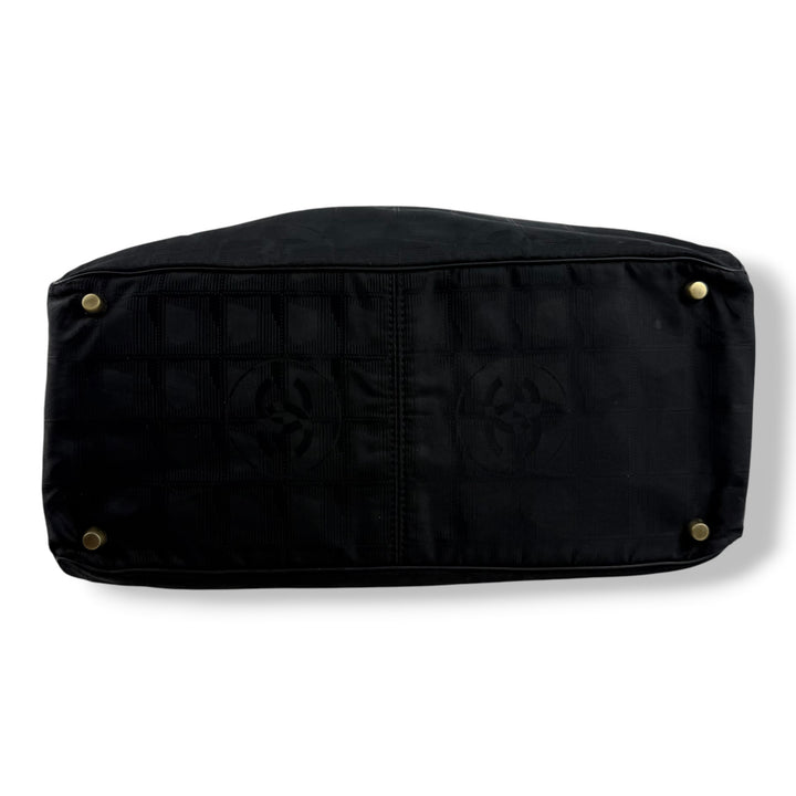 Chanel Black Travel Line Canvas Tote Handbag