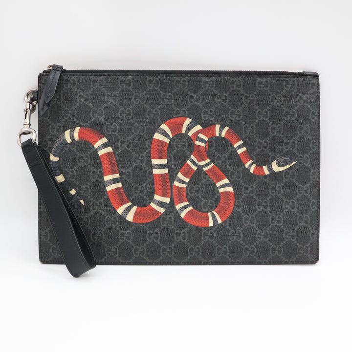 Gucci Canvas GG Supreme Black Snake Clutch Pouch Bag
