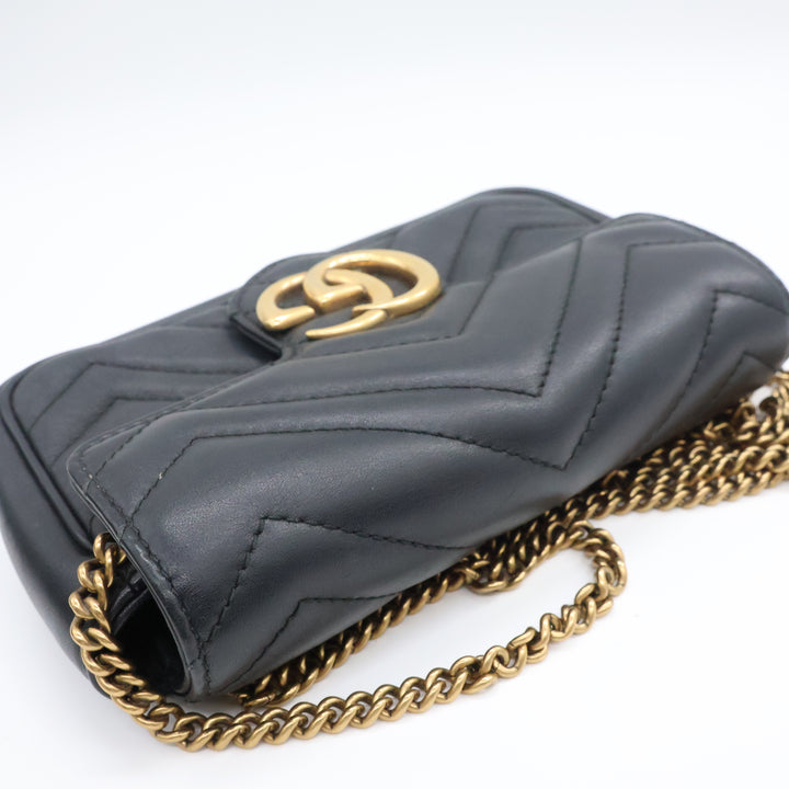 Gucci GG Marmont Flap Black Leather Super Mini Handbag