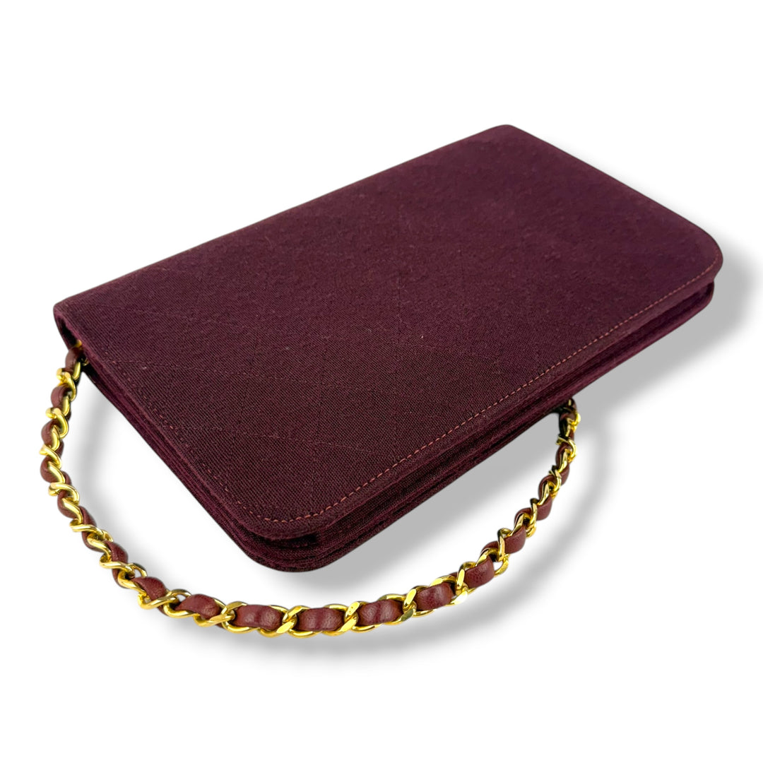 Chanel CC Burgundy Push Lock Single Flap Quilted Cotton Shoulder Handbag