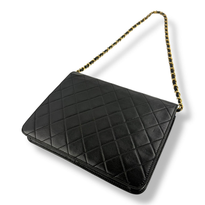 CHANEL CC Logo Matelasse Black Leather Single Flap Chain Shoulder Handbag