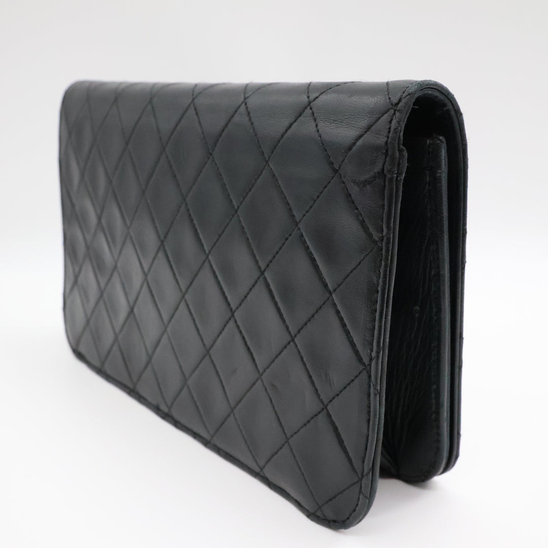 Chanel CC Black Push Lock Single Flap Quilted Lambskin Shoulder Handbag