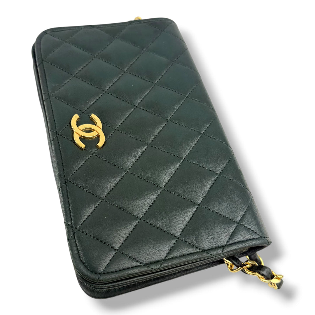 Chanel CC Deep Green Push Lock Single Flap Lambskin Shoulder Handbag