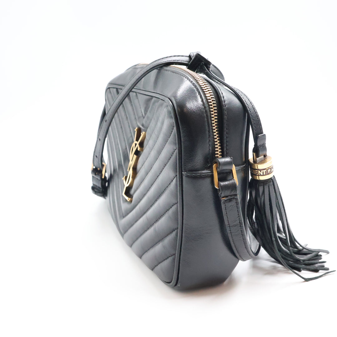 Saint Laurent Medium YSL Black Lou Black Quilted Leather Crossbody Handbag